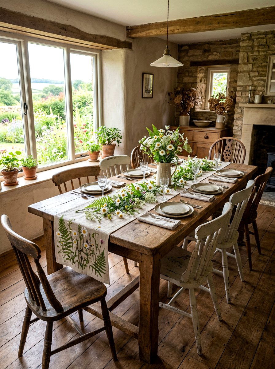 Wildflower dining table runner - 25 Spring Flower Garland Ideas