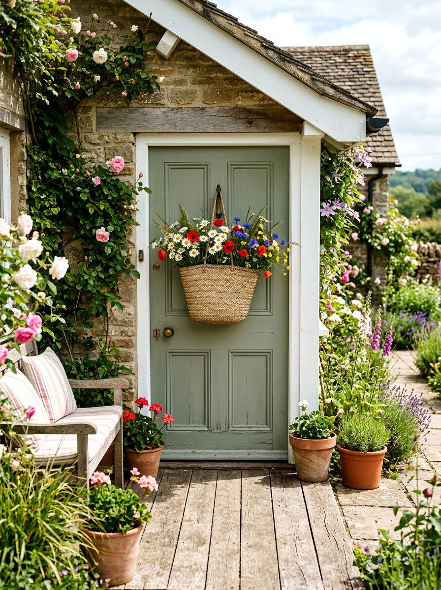 Wildflower door basket - 25 Spring Hanging Basket Door Ideas