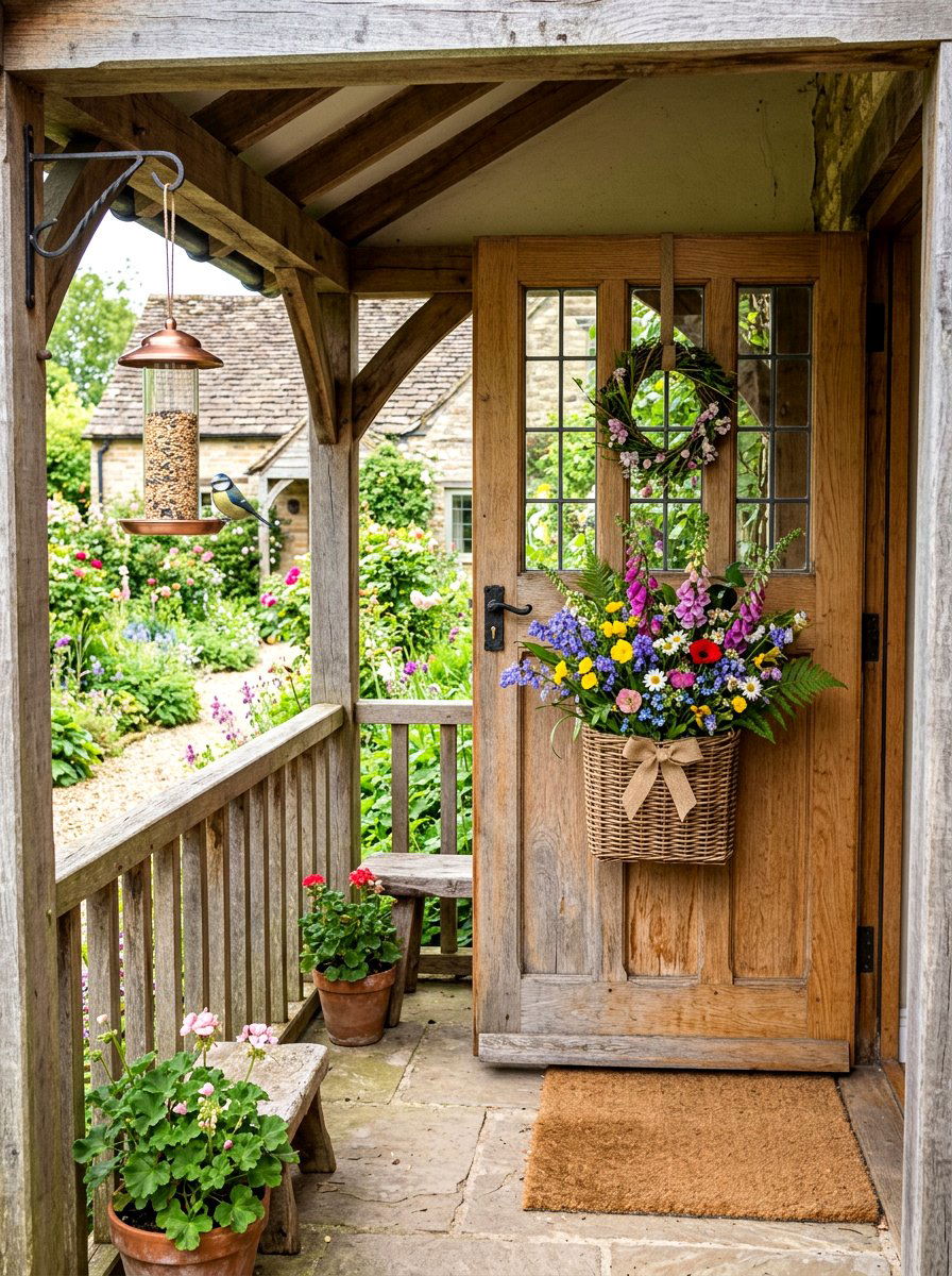 Wildflower door basket - 25 Spring Door Hanger Ideas