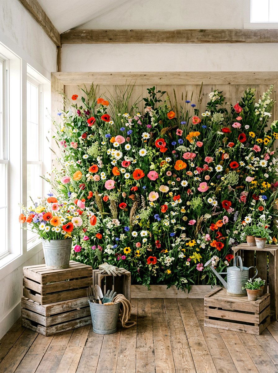 Wildflower garden backdrop - 25 Spring First Birthday Decor Ideas