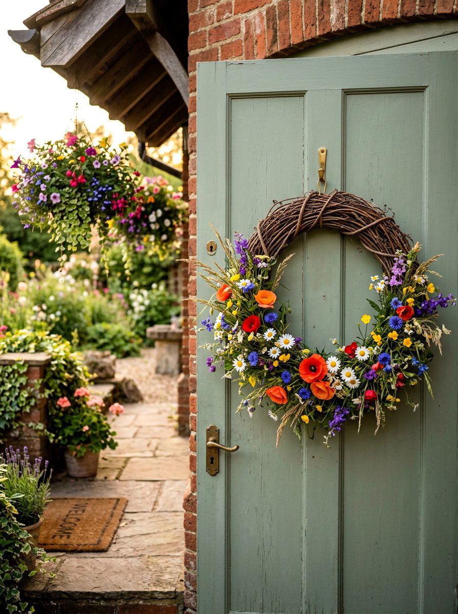 Wildflower grapevine wreath - 25 Spring Half Wreath Ideas