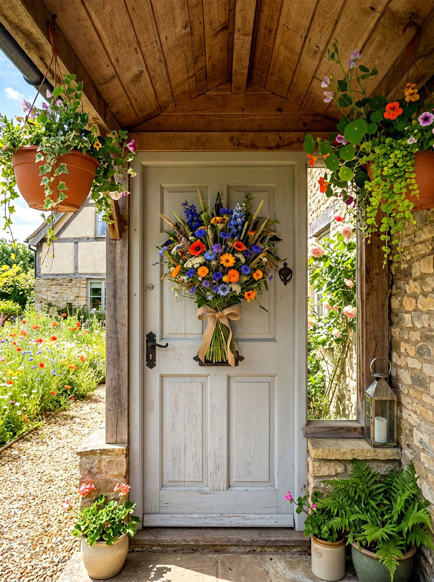Wildflower meadow door swag - 25 Spring Door Swag Ideas