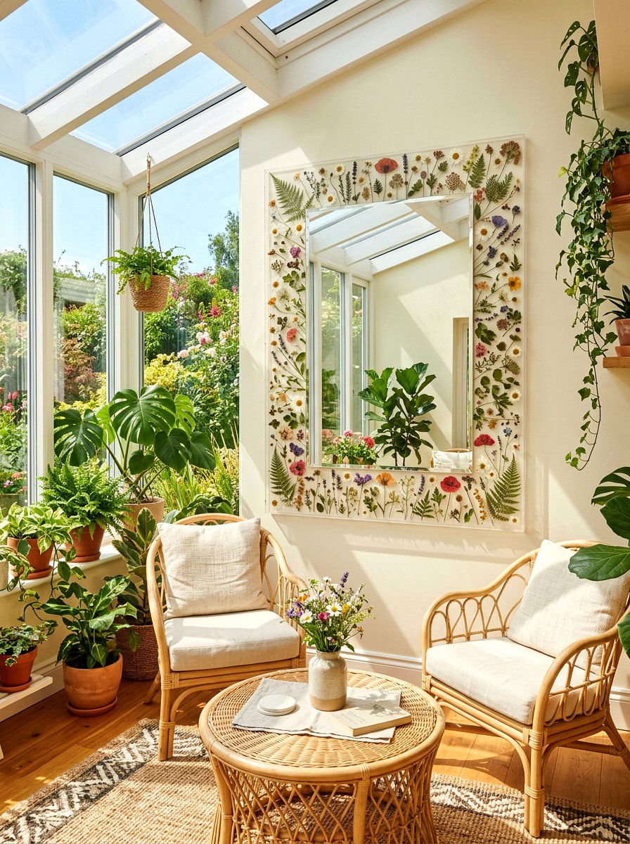 Wildflower mirror border - 25 Spring Mirror Decor Ideas