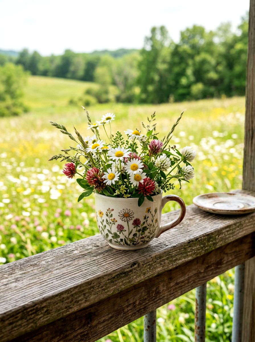 Wildflower teacup arrangement - 25 Spring Teacup Planter Ideas