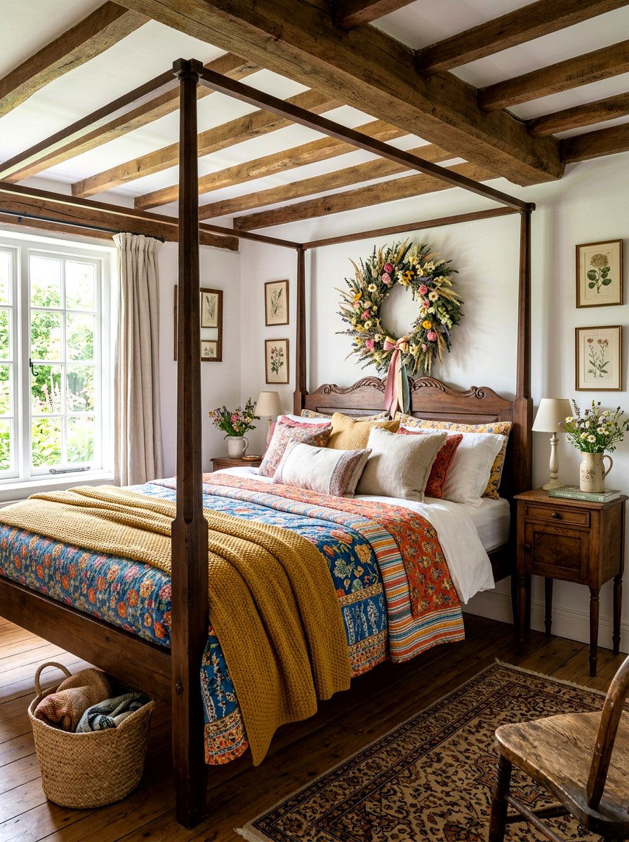 Wildflower wreath bed decor - 25 Spring Four Poster Bed Decor Ideas