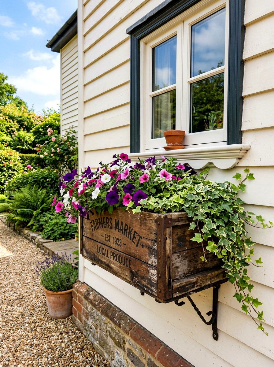 Window Box Crate Planter - 25 Spring Vintage Crate Decor Ideas