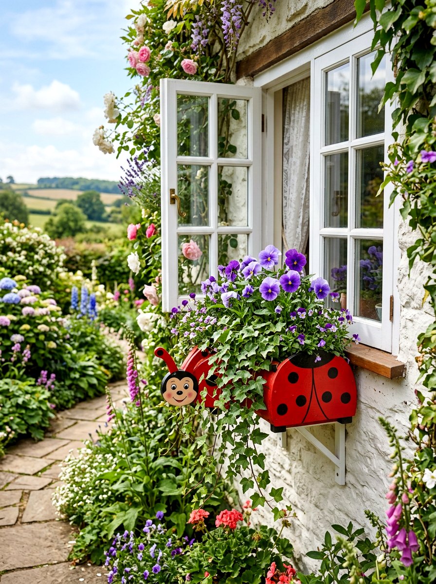 Window Box Ladybug Planter - 25 Spring Ladybug Planter Ideas