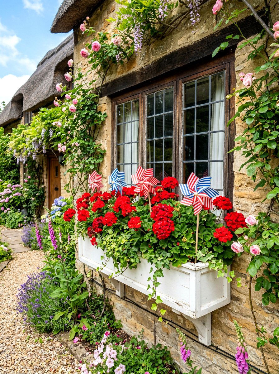 Window Box Pinwheel Arrangement - 25 Spring Pinwheel Decor Ideas