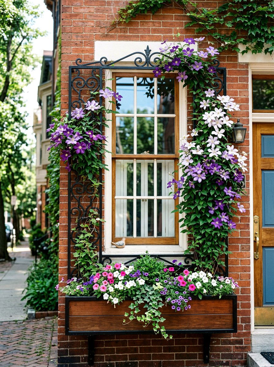 Window Box Trellis - 25 Spring Clematis Trellis Ideas