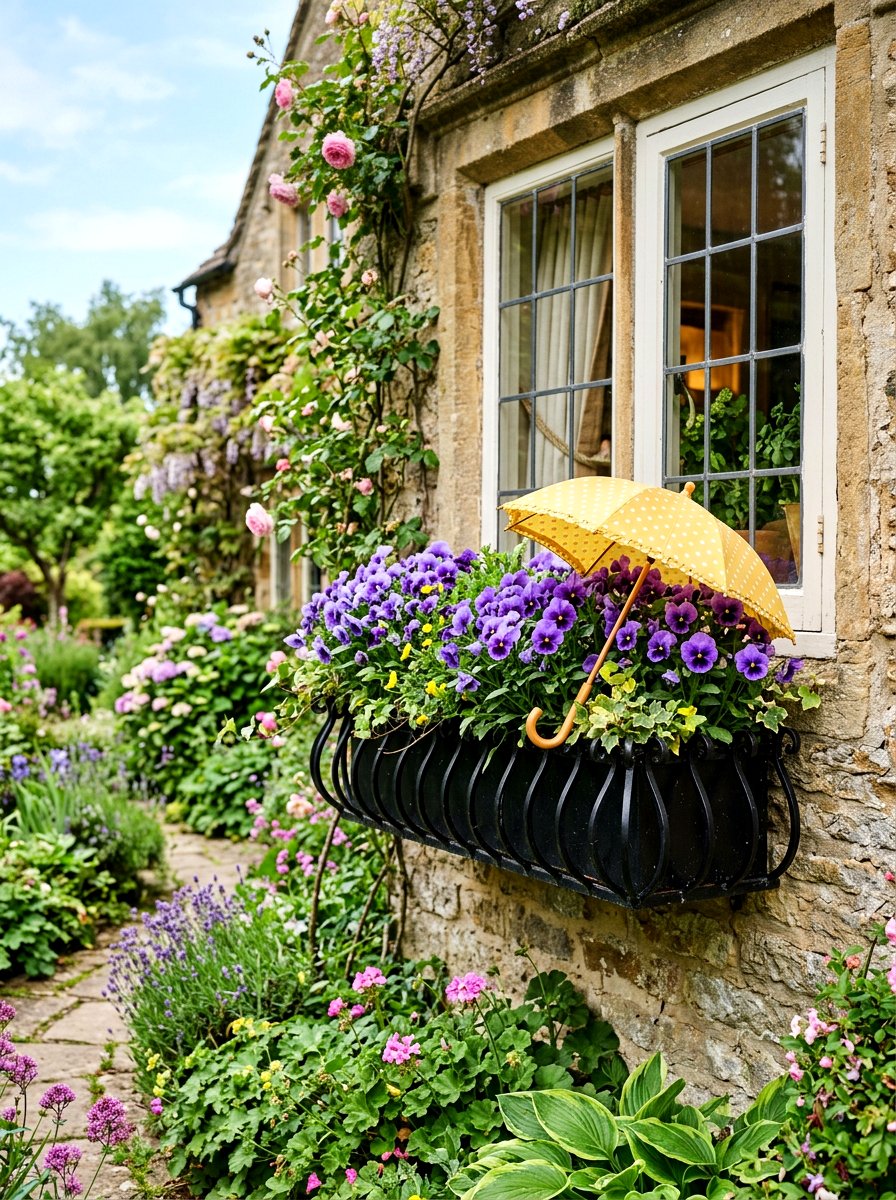 Window Box Umbrella - 25 Spring Umbrella Decor Ideas