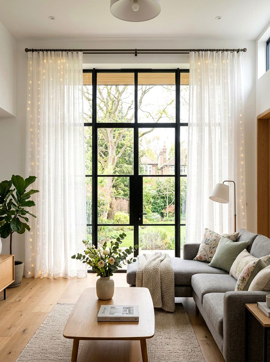 Window Frame Curtain Light - 25 Spring String Light Ideas