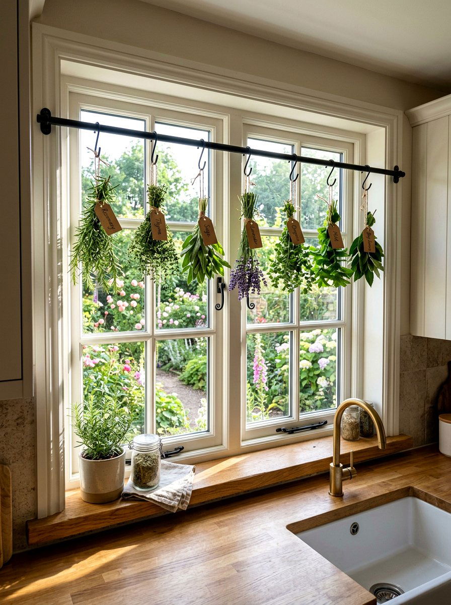 Window Herb Drying Bar - 25 Spring Herb Drying Rack Ideas