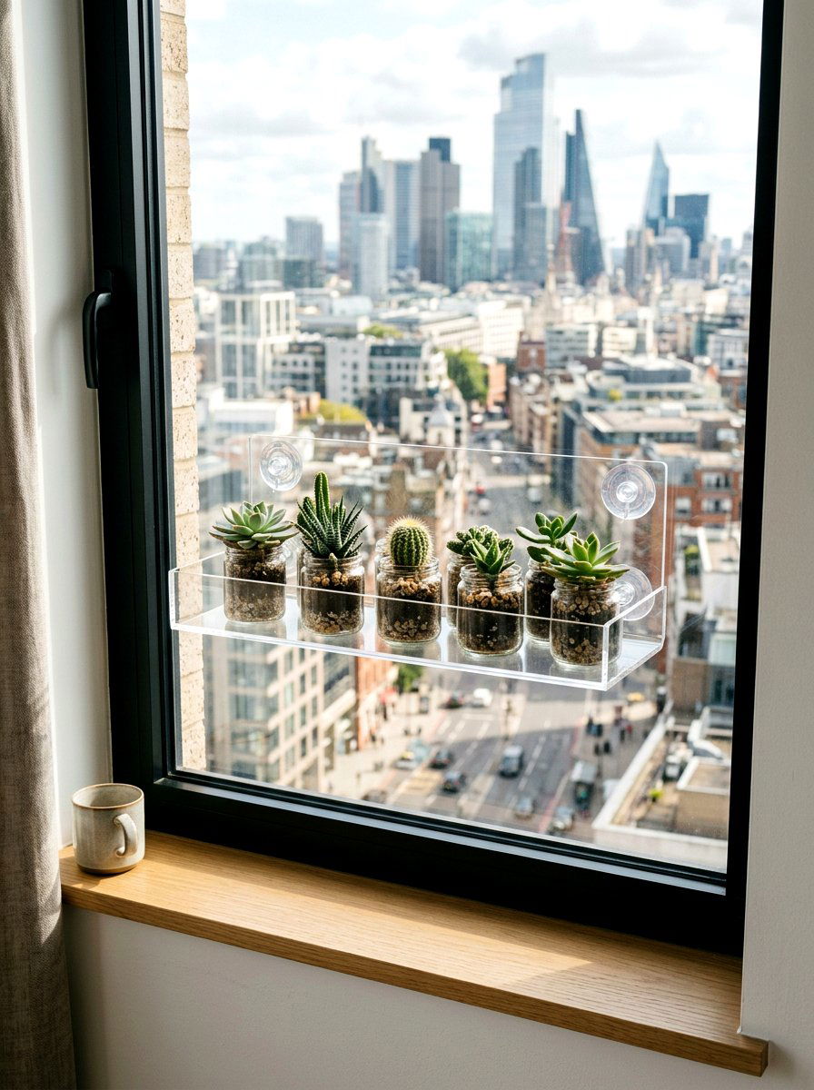 Window Mounted Acrylic Shelf - 25 Spring Plant Shelf Ideas