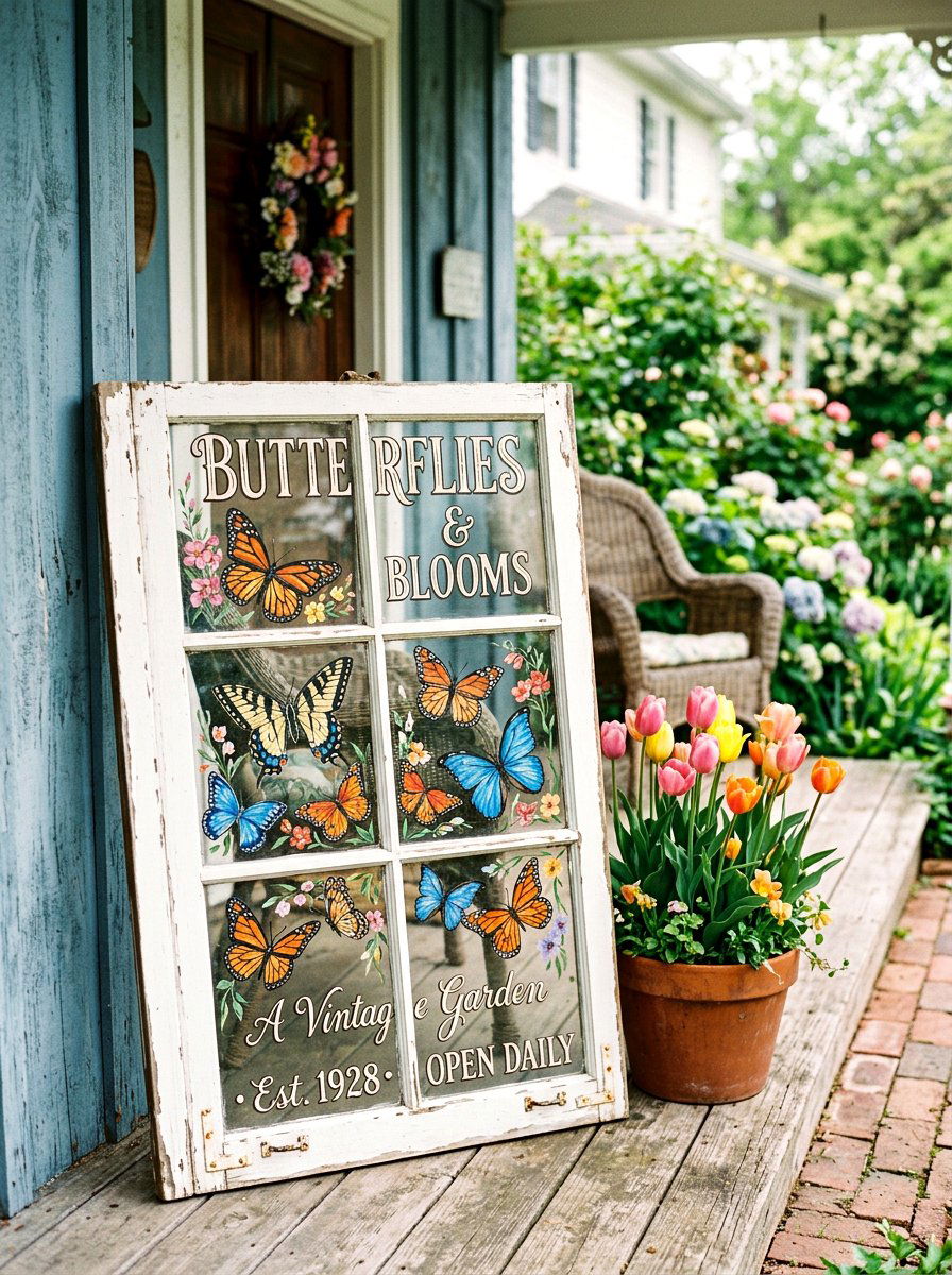 Window Pane Sign - 25 Spring Outdoor Sign Ideas