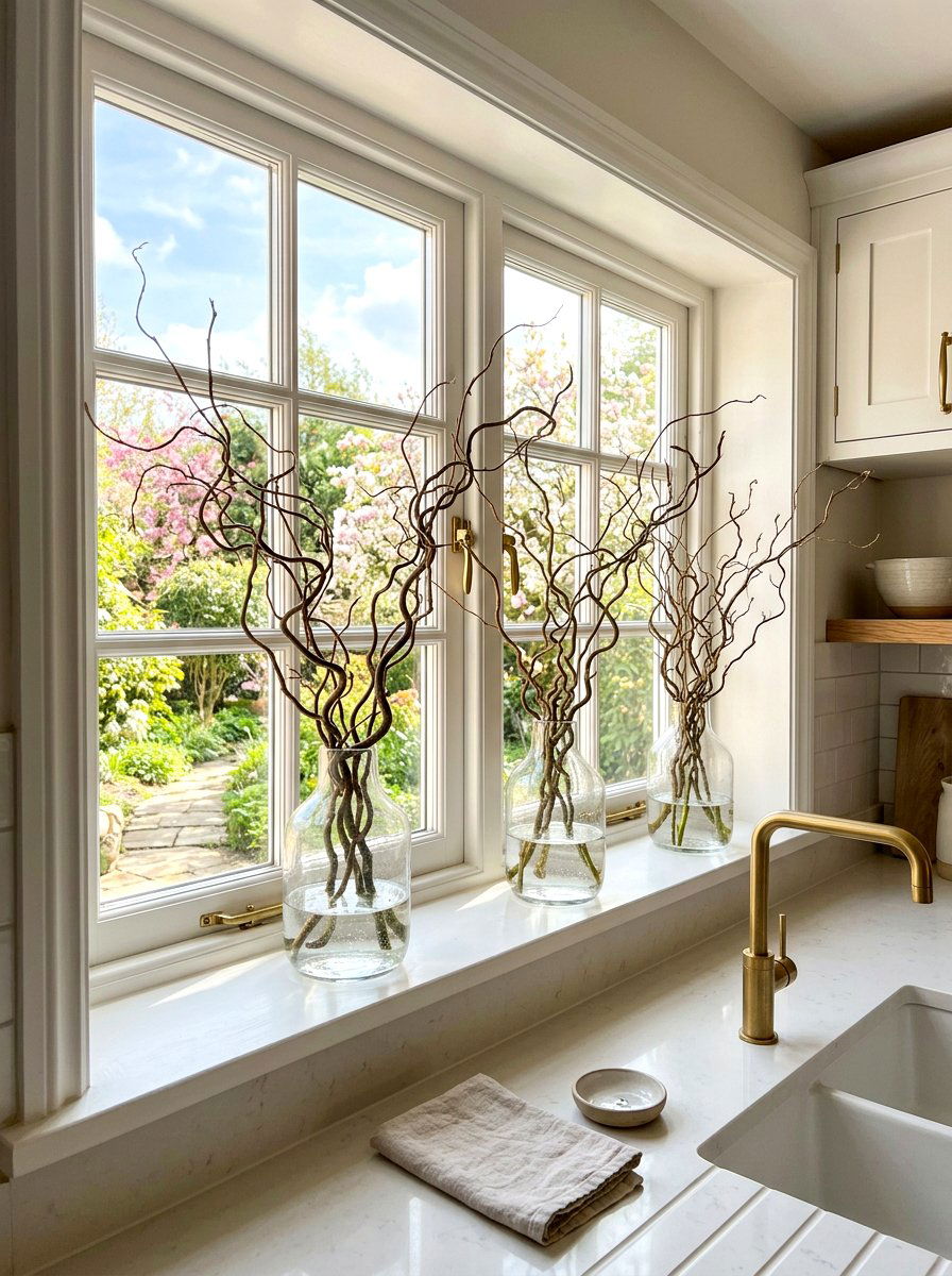 Window Sill Display - 25 Spring Curly Willow Branch Ideas