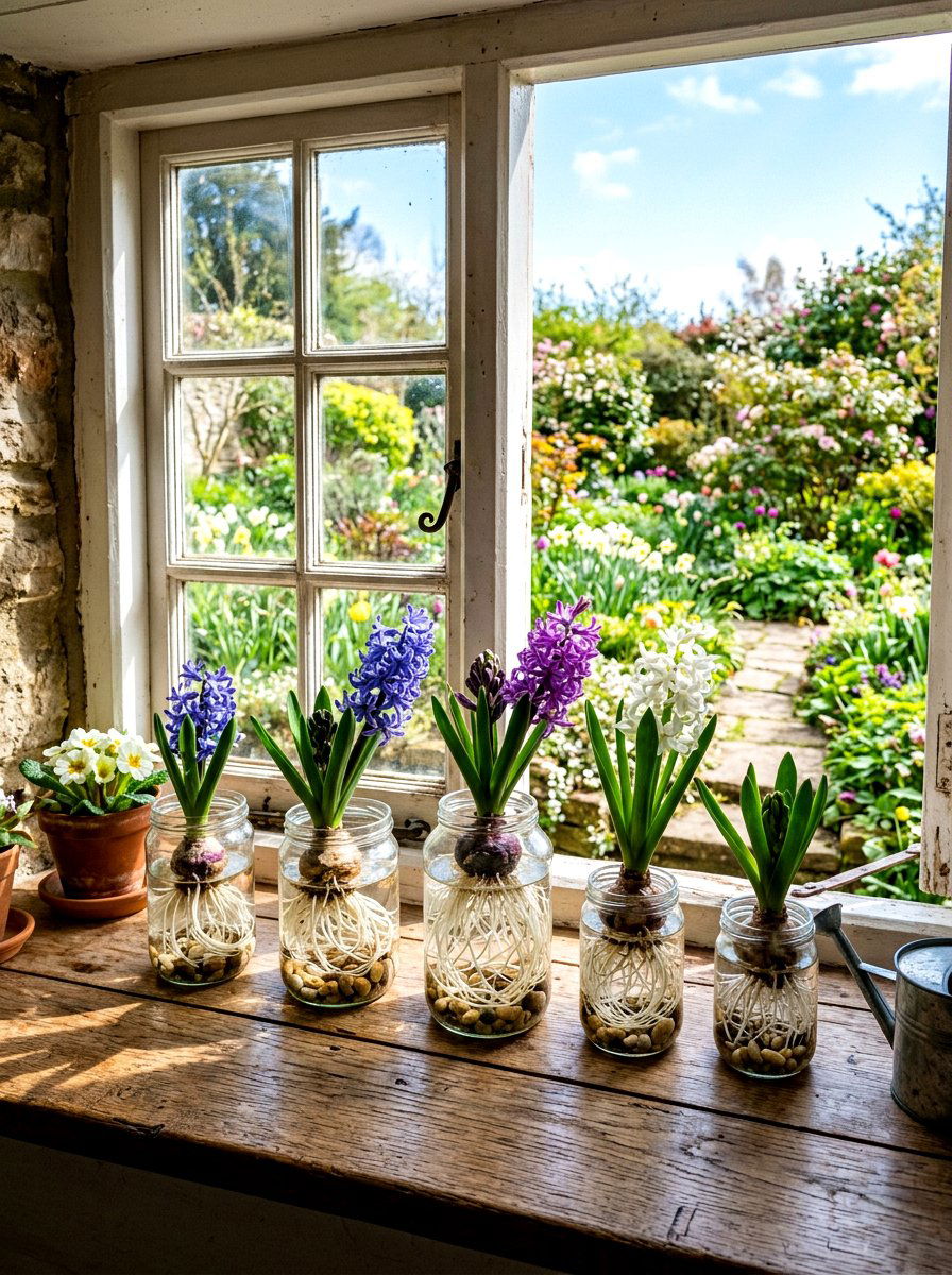 Window Sill Spring Bulbs - 25 Spring Vignette Styling Ideas