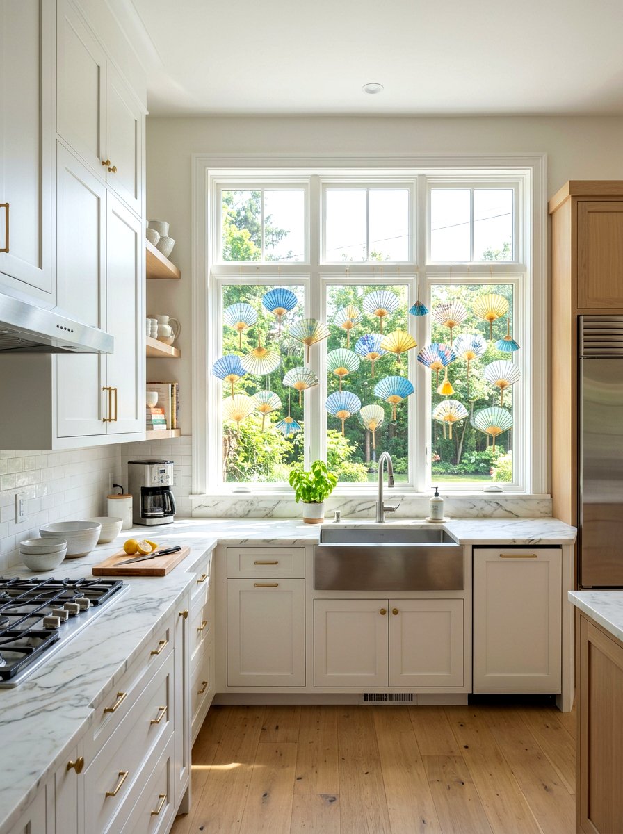 Window paper fan display - 25 Spring Paper Fan Decor Ideas