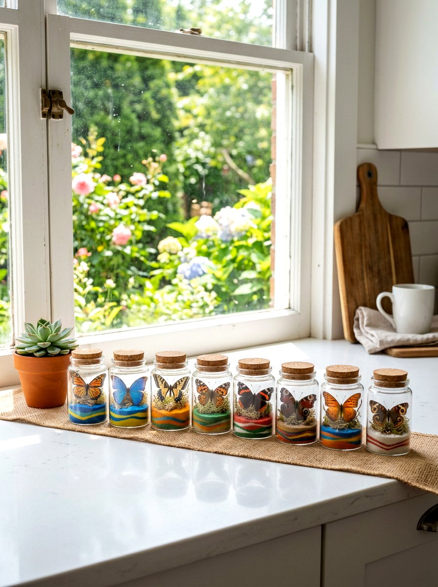Window sill butterfly jar - 25 Spring Butterfly Terrarium Ideas