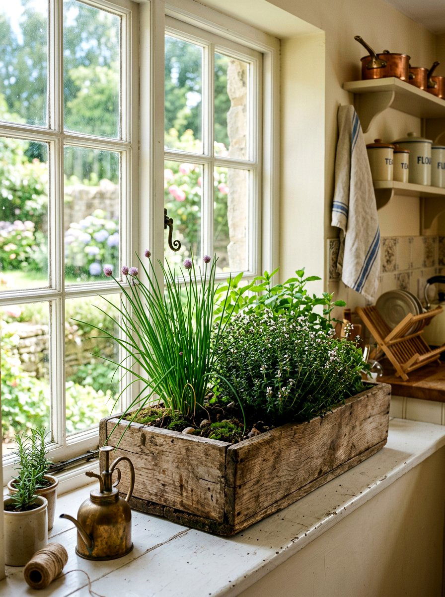 Windowsill Herb Box - 25 Spring Herb Decor Ideas