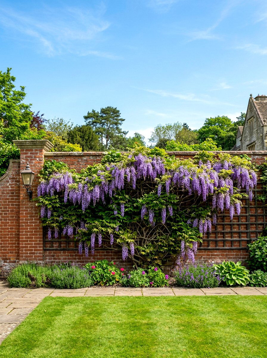Wisteria Brick Wall - 25 Spring Wisteria Ideas