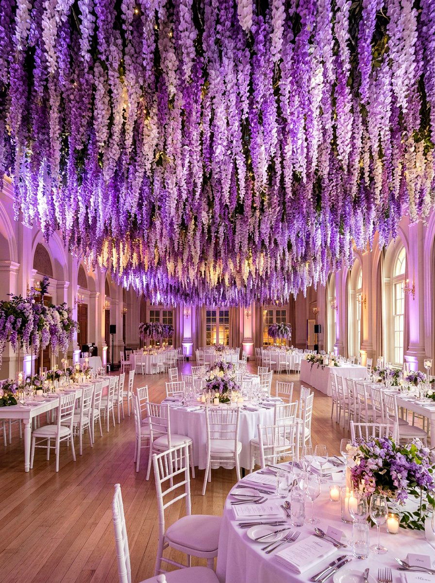 Wisteria Ceiling Decor - 25 Spring Wedding Reception Decor Ideas