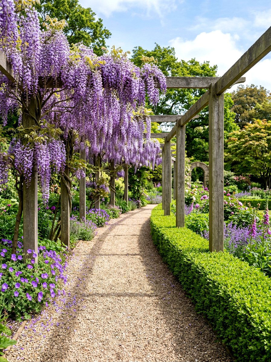 Wisteria Gravel Path - 25 Spring Wisteria Ideas