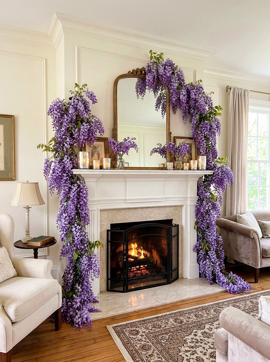 Wisteria Mantel - 25 Spring Mantel Garland Ideas