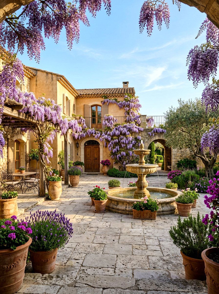 Wisteria Stone Courtyard - 25 Spring Wisteria Ideas