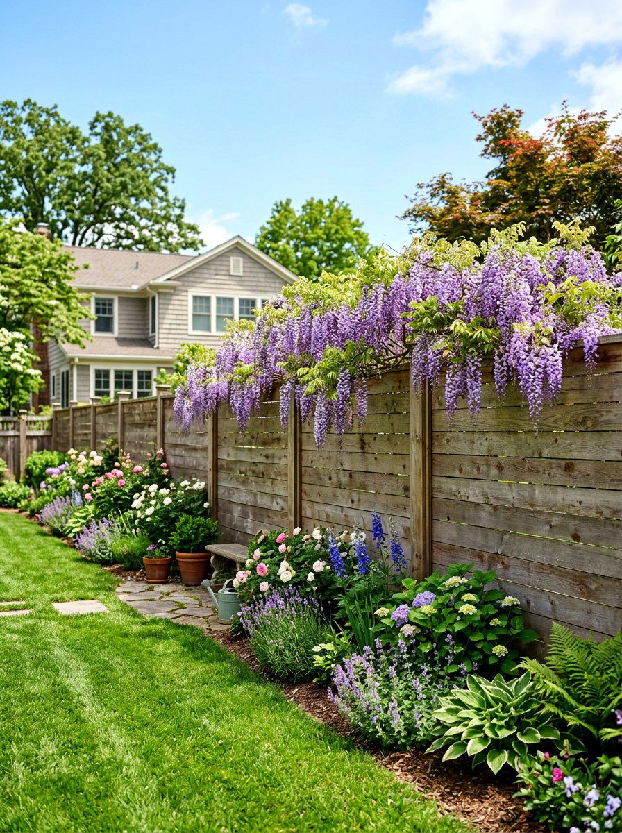 Wisteria Wood Fence - 25 Spring Wisteria Ideas