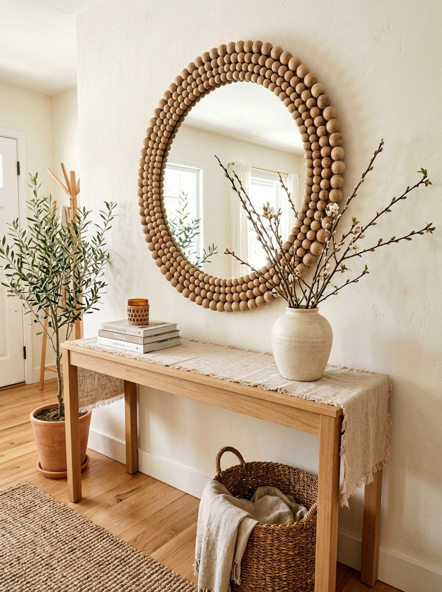 Wood Bead Mirror - 25 Spring Foyer Mirror Ideas
