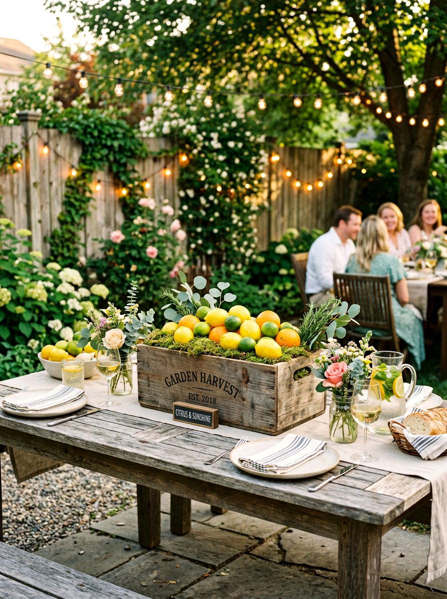 Wood Crate Citrus Display - 25 Spring Citrus Centerpiece Ideas