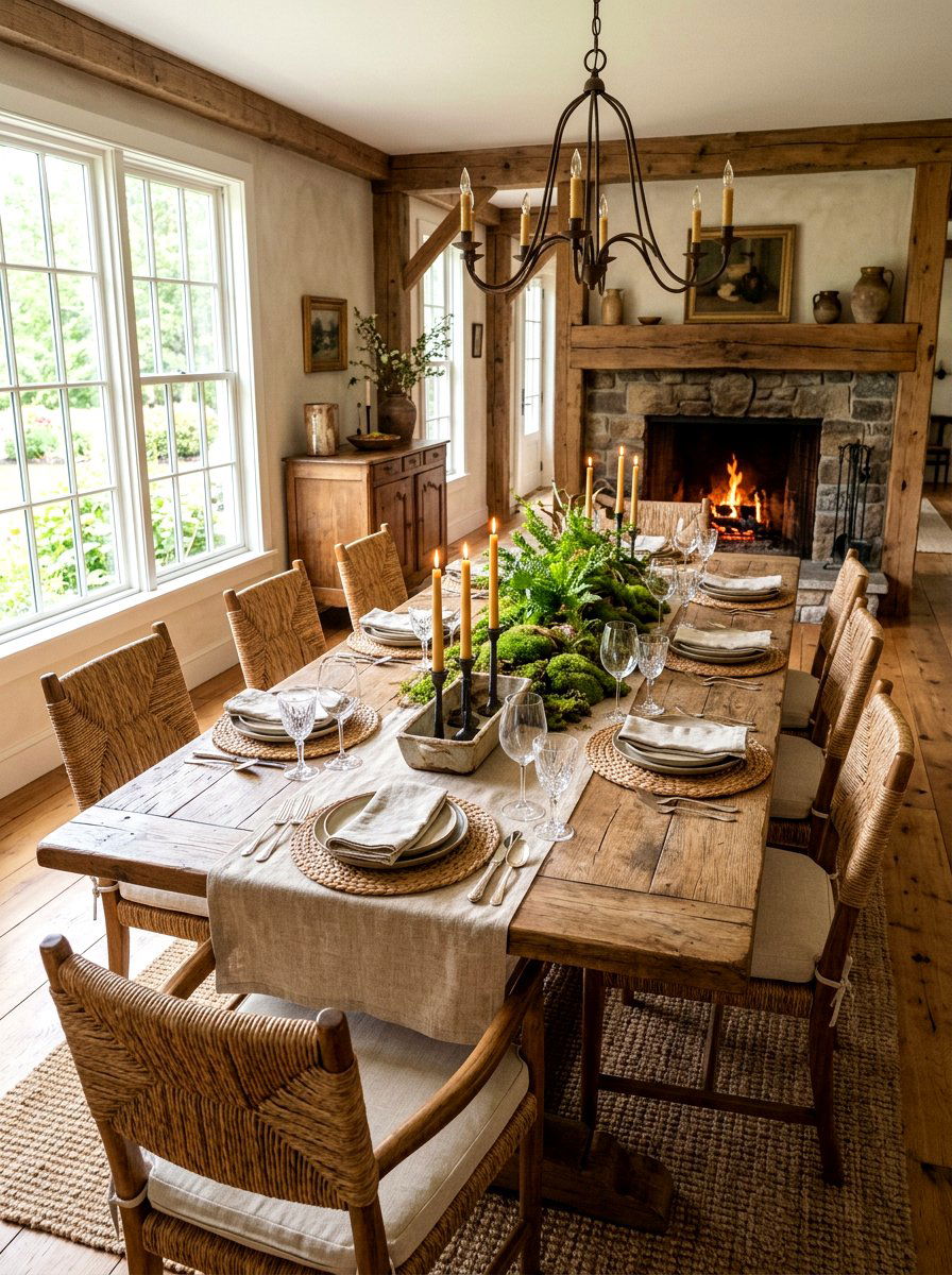 Wood Dining Room Setup - 25 Spring Cabin Decor Ideas