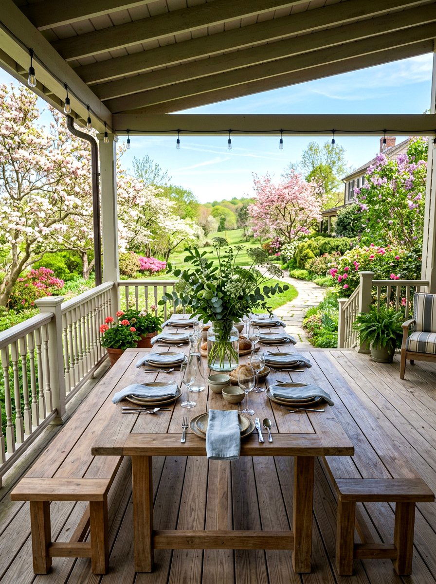 Wood Dining Table - 25 Back Porch Spring Decor Ideas