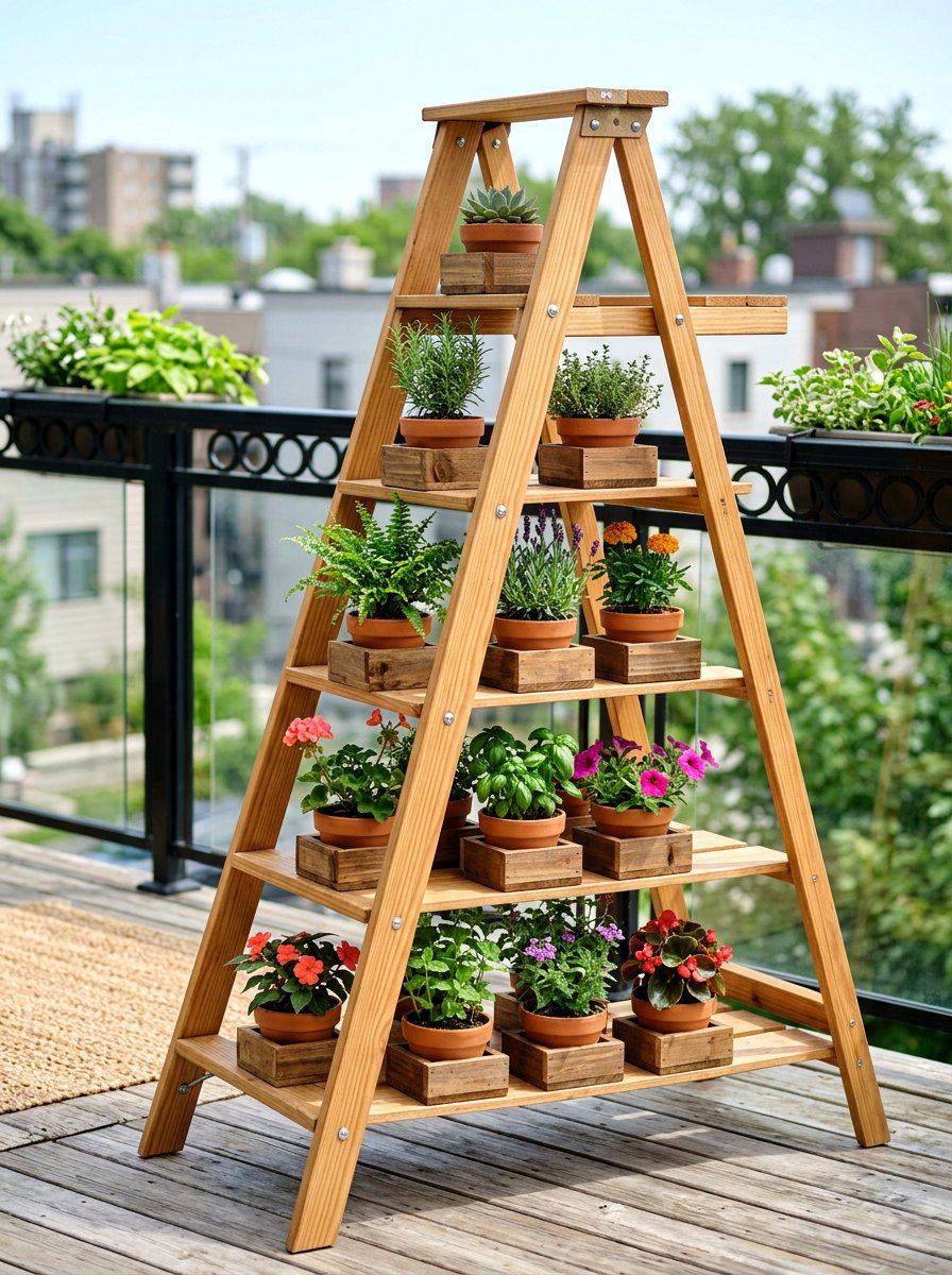 Wood Ladder Plant Stand - 25 Spring Wooden Planter Ideas