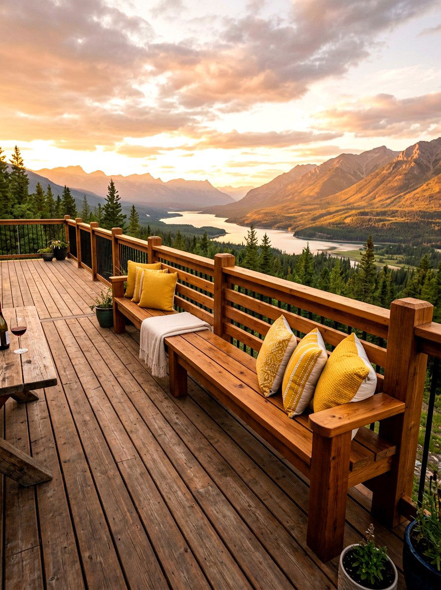 Wood Railing Bench - 25 Spring Deck Railing Decor Ideas