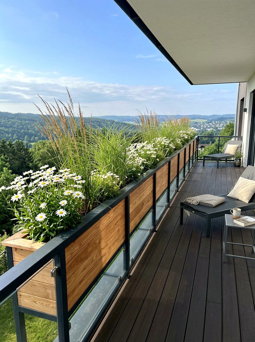 Wood Railing Planter - 25 Spring Balcony Railing Decor Ideas