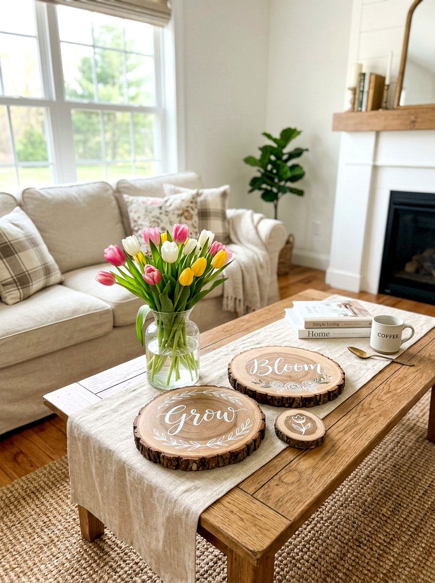 Wood Slice Art - 25 Spring Hand Lettering Decor Ideas