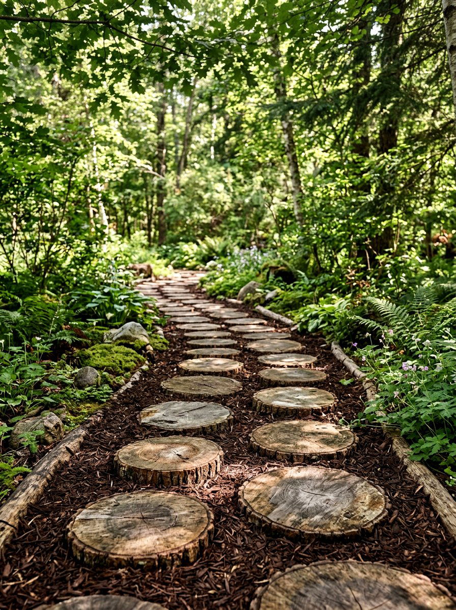 Wood Slice Garden Walkway - 25 Spring Pathway Decor Ideas