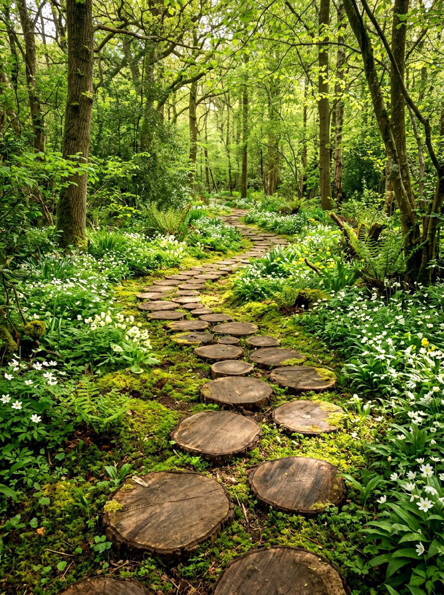 Wood Slice Path - 25 Spring Wooden Garden Decor Ideas