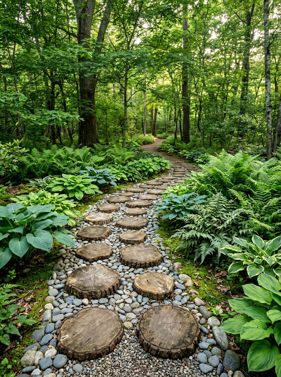 Wood Stepping Stones - 25 Spring Wooden Garden Decor Ideas