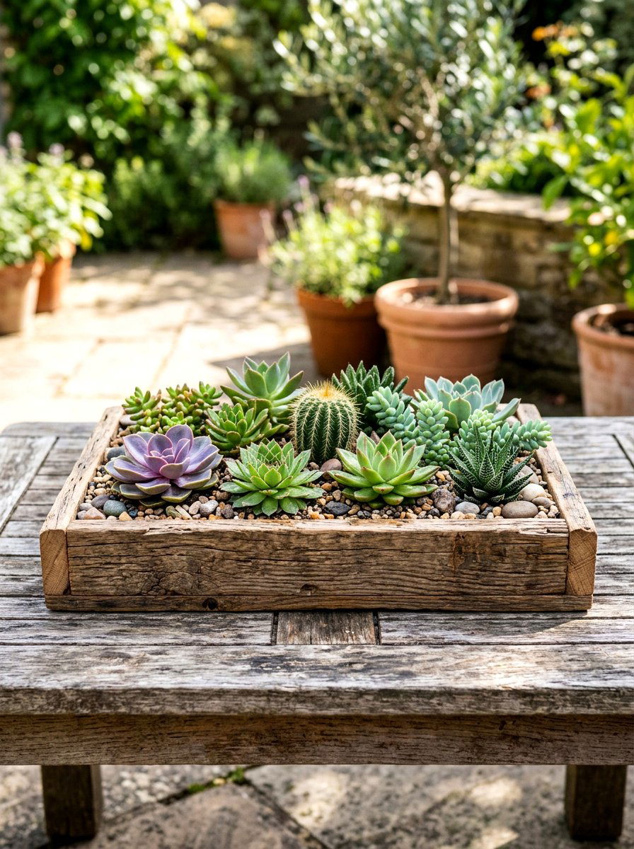 Wood Succulent Tray - 25 Spring Wooden Planter Ideas