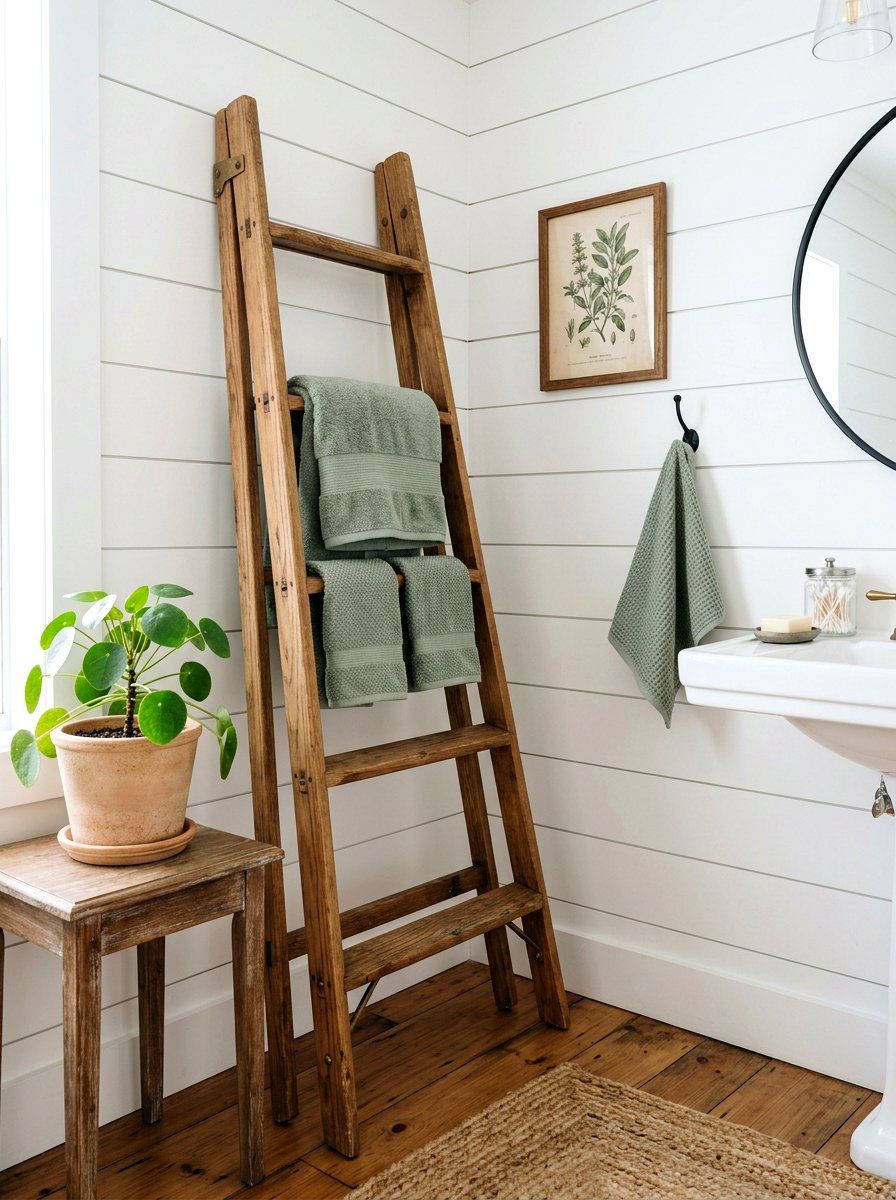 Wood Towel Ladder - 25 Spring Towel Display Ideas