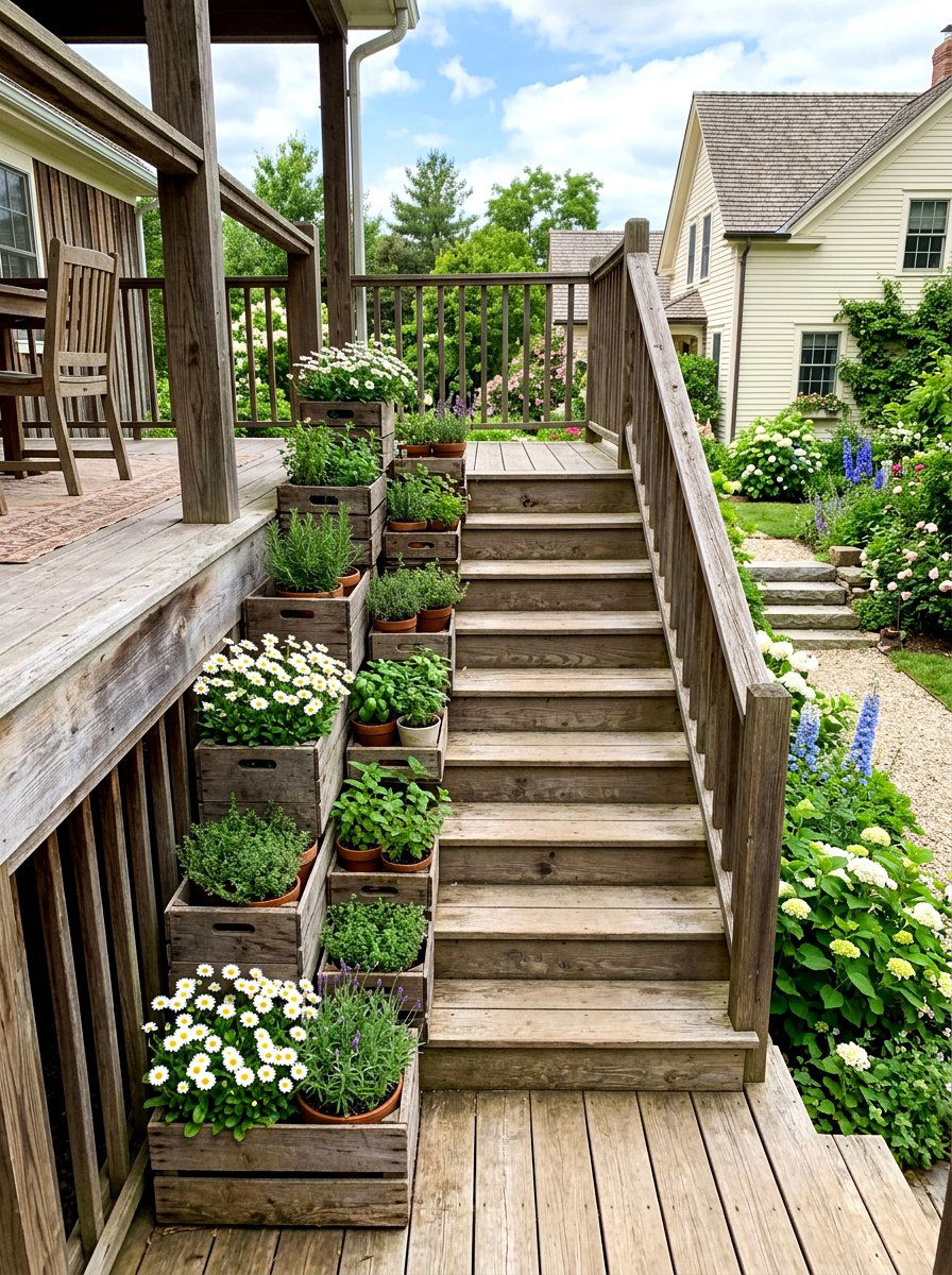 Wood crates - 25 Spring Deck Staircase Decor Ideas