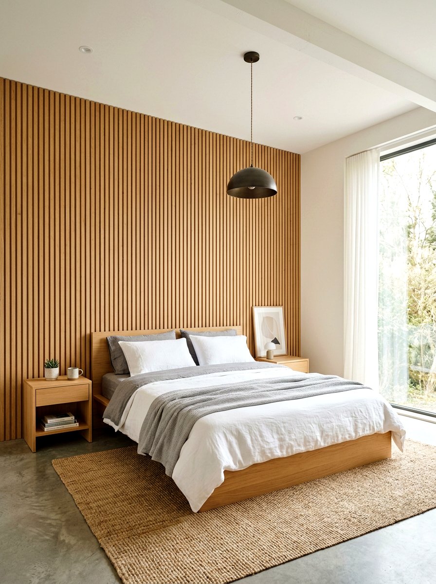 Wood slat wall minimalist bedroom - 25 Spring Japandi Decor Ideas