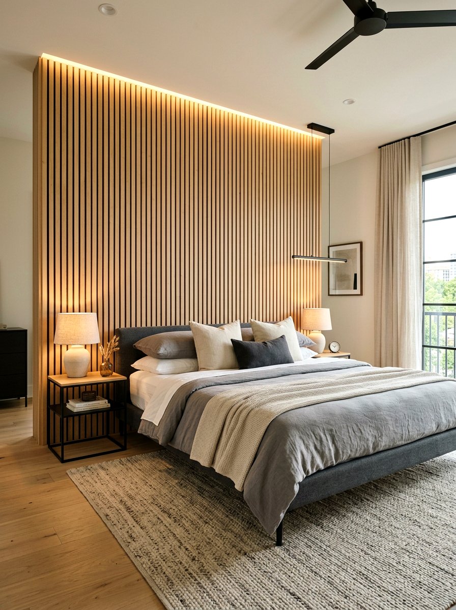 Wood slat wall - 25 Spring Bedroom Wall Decor Ideas