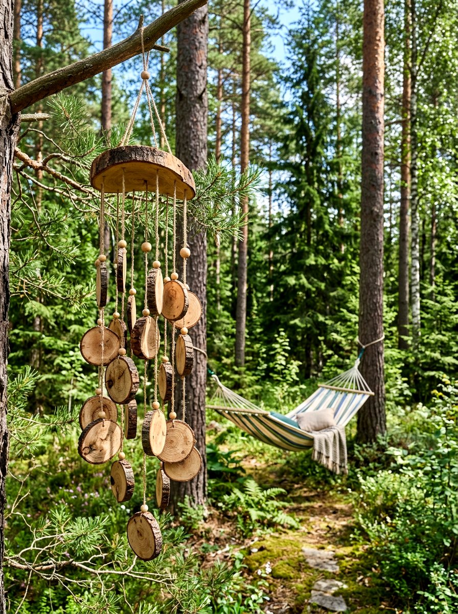 Wood slice wind chime - 25 Spring Wind Chime Ideas