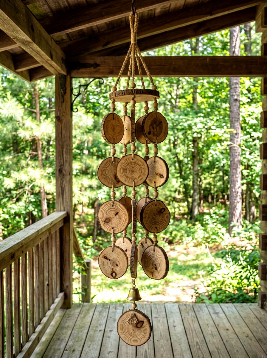 Wood slice wind chime - 25 Spring DIY Wind Chime Ideas