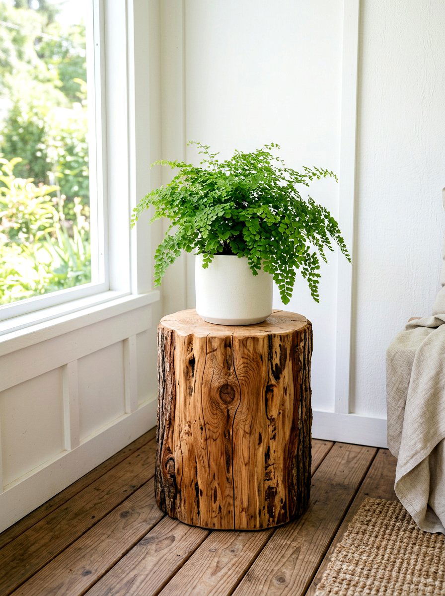 Wood stump stool - 25 Spring Porch Corner Decor Ideas