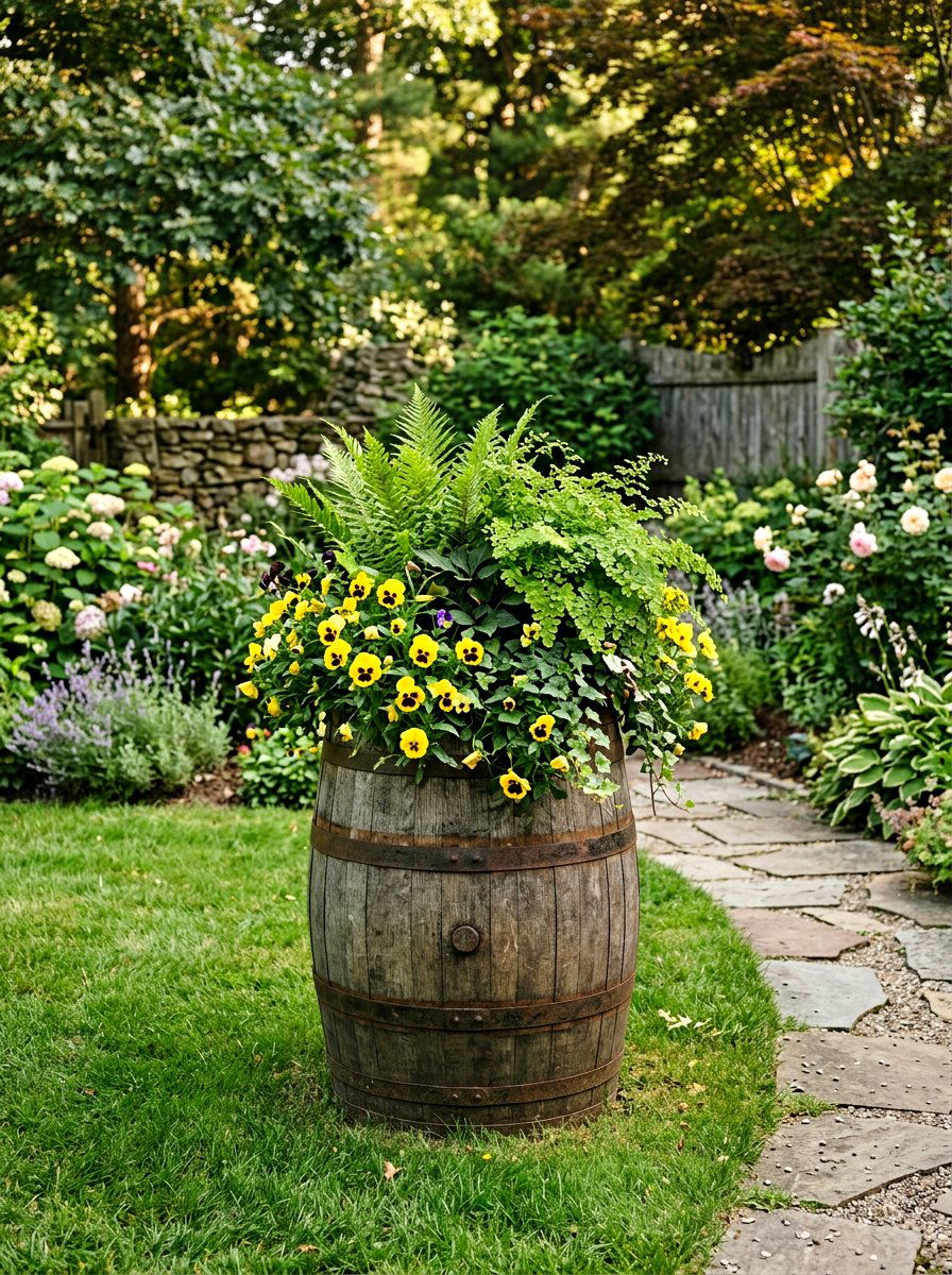 Wooden Barrel Garden Planter - 25 Spring Planter Decorating Ideas