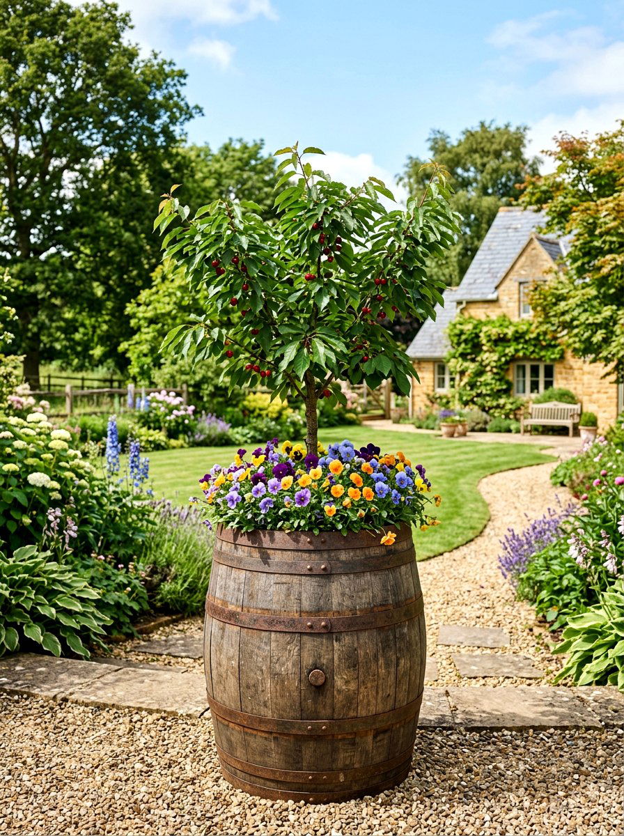 Wooden Barrel Planter - 25 Spring Flower Pot Ideas